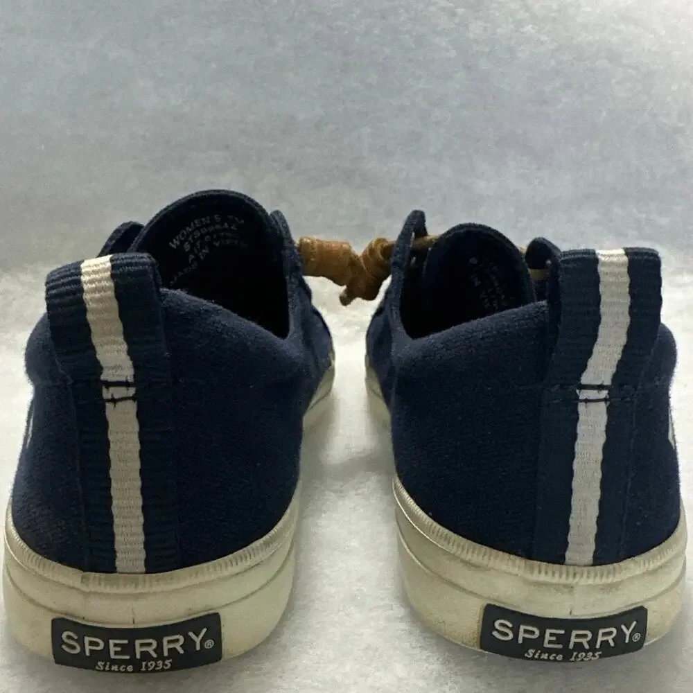 Sperry Topsider Women's 7 Pier Wave Canvas Boat Shoe ST585104 Memory Foam Navy